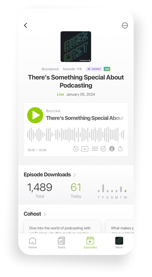 Buzzsprout Mobile episodes screen