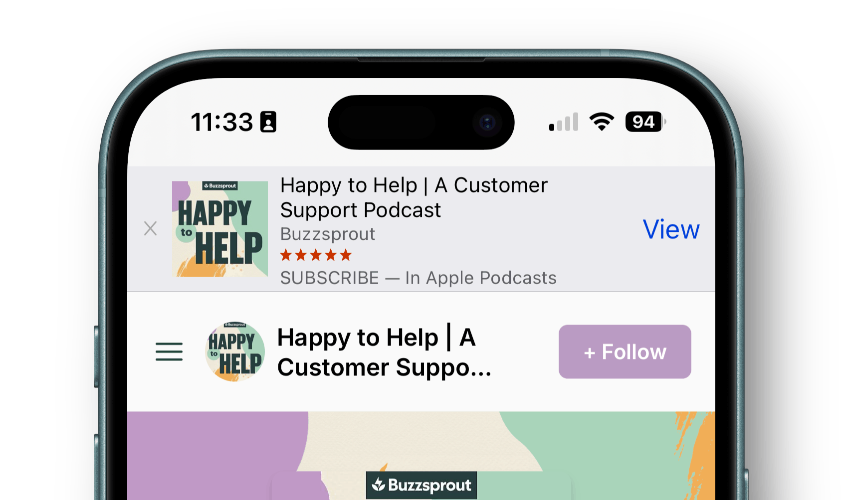 Apple Smart Banner showing podcast in Apple Podcasts